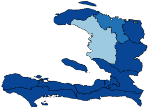 Figure 6.2.c maps the multidimensional poverty headcount with at least a lot of difficulty at the regional level in Haiti