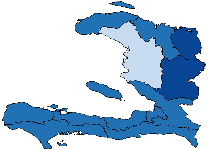 Figure 1b maps the share of adults with some difficulty at the regional level in Haiti