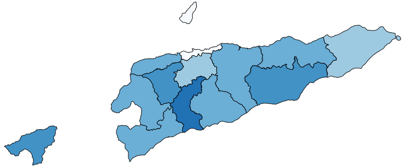 Figura 1a A Figura 1a mapeia a percentagem de adultos sem dificuldade a nível regional em Timor-Leste