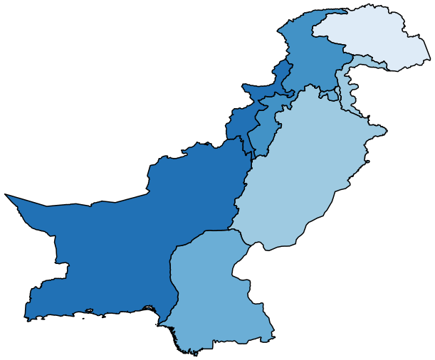 Figure 1b maps the share of adults with some difficulty at the regional level in Pakistan